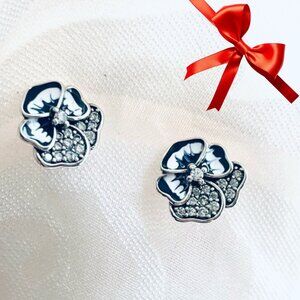 NWOT Sterling Silver 925 Two-Tone Blue Flowers Stud Earrings